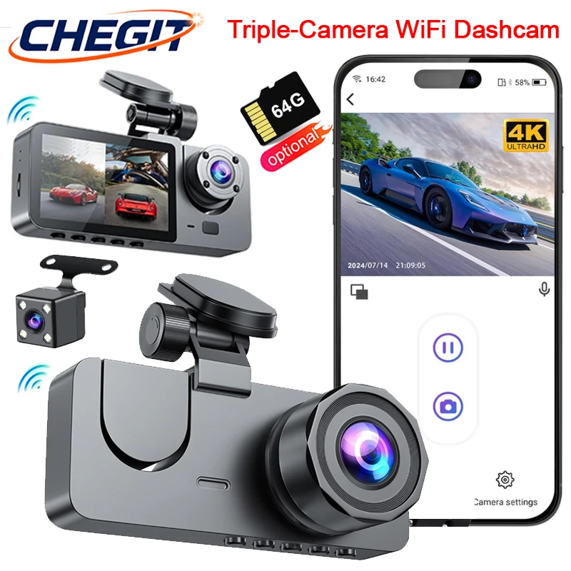 

2/3-канальный видеорегистратор 1080P HD для автомобилей с Wi-Fi, автомобильный видеорегистратор, камера заднего вида для автомобиля, ночное видение 2.0, автомобильные аксессуары