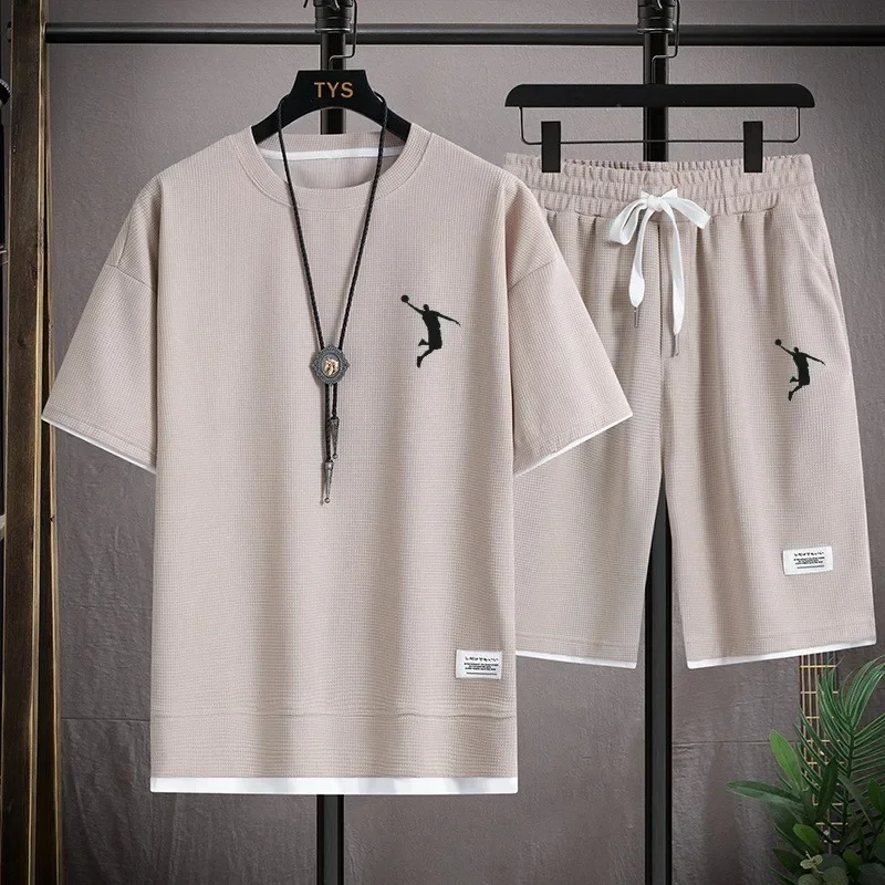 2024 NewSummer New Mens Tracksuit Linen Fabric T-shirt and Shorts Two Piece Set Men Sports Suit Fashion Breathable Sets