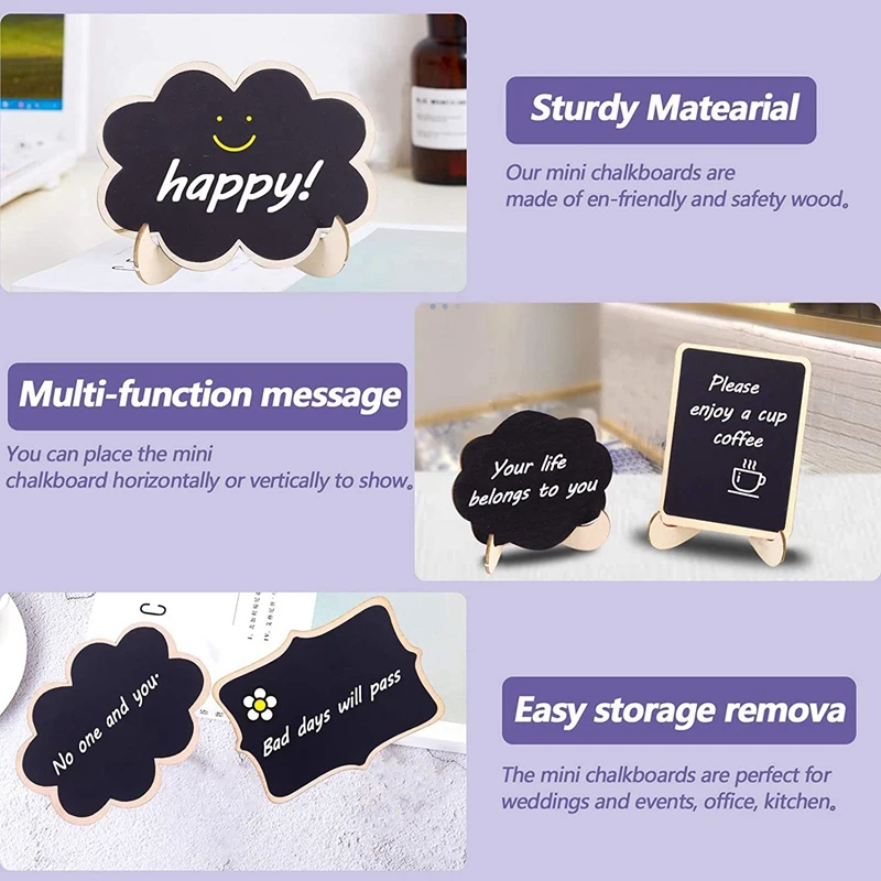 60Pcs Mini Chalkboard Sign Food Labels For Party Buffet, Wooden Small Chalk Board Signs (Rectangle Notch )