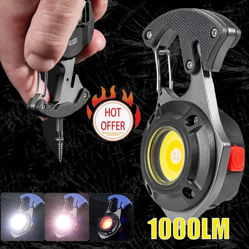 LED Micro Flashlight Pocket Keychain Flashlights USB Rechargeable Torch Strong Magnet Screwdriver Hammer Outdoor Emergency Lamp