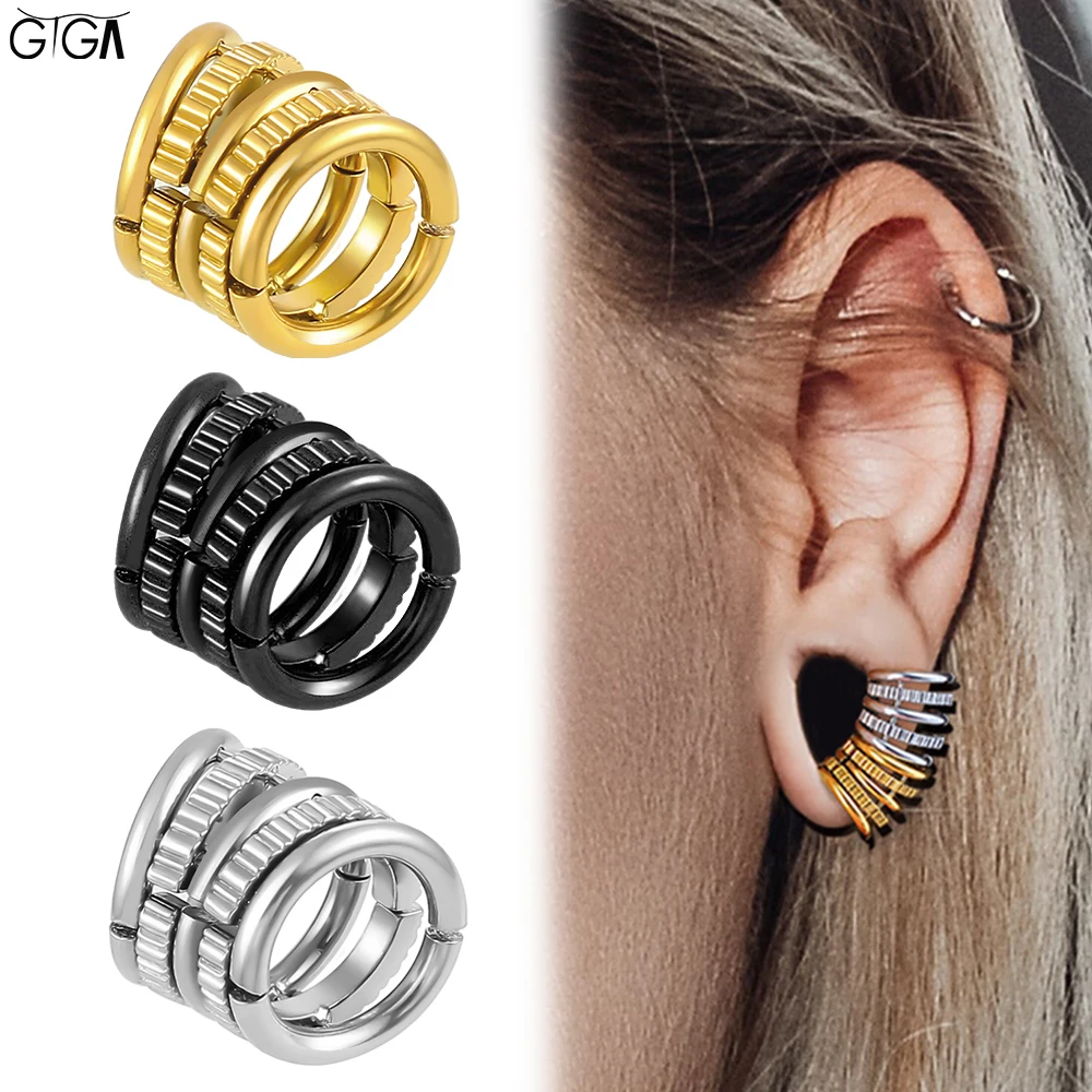 Giga 5-in-1-Stapelringe, Design, Ohrmanschette, Piercing, Messgerät, Ohrringe, Körperschmuck, Plugs, Keilrahmen, zum Anklipsen, Knorpel-Expander