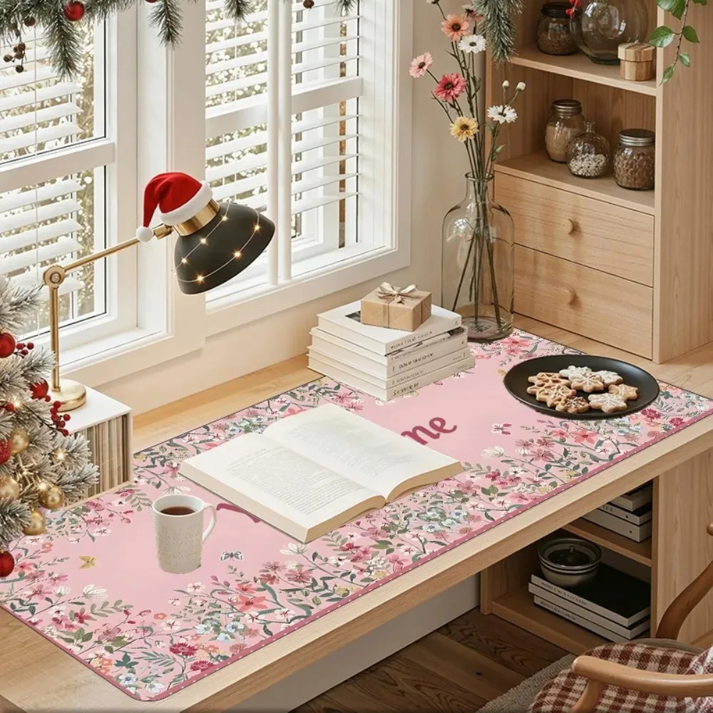 CIFbuy Personalized Name Pink Wildflower Desk Mat, Multi‑Sizes Gaming Mouse Pad Non‑Slip Rubber for Floral‑Lover Present