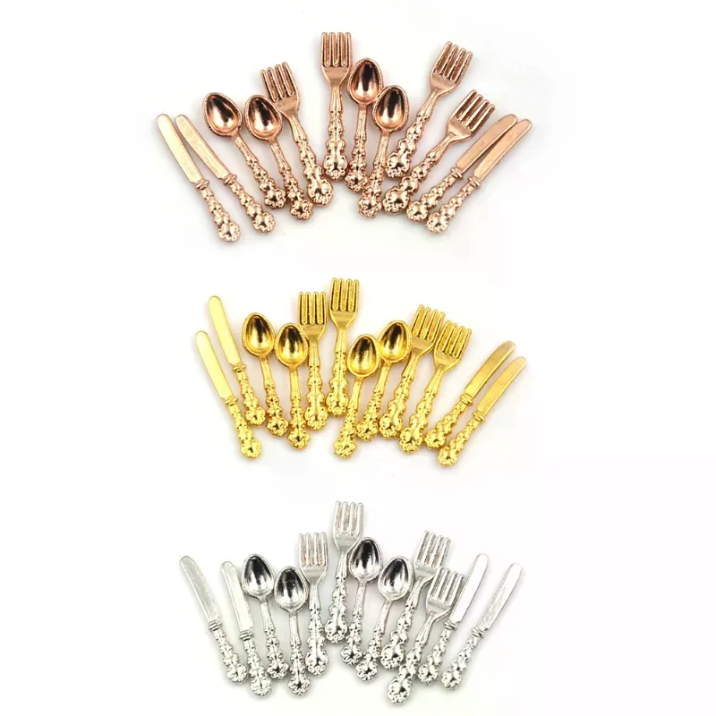 Vaisselle miniature Vintage pour maison de poupée 1:12, Mini couverts, couteau, fourchette, cuillère, jouet pour enfants, décoration de maison de poupée, 12 pièces/ensemble