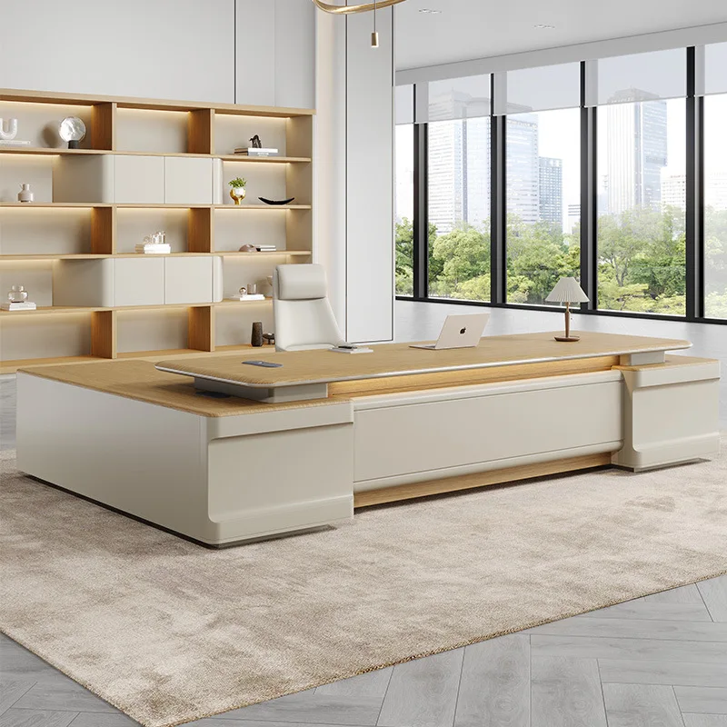 ❀zz Luxury Modern Simplicity Desk Executive Wooden Office Design With Leather Surface^
