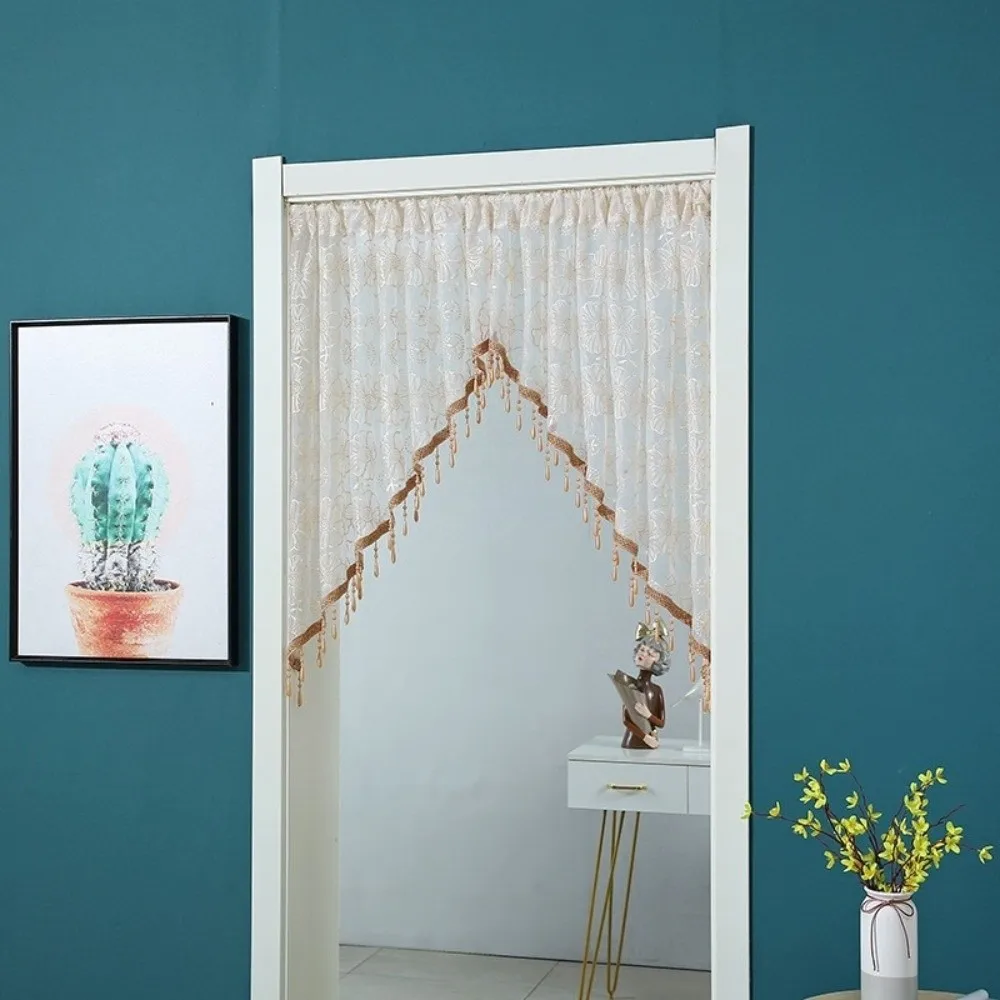 French Style Vintage Half Curtain Romantic With Beaded Flower Tulle Kitchen Curtain Embroidery Elegant Lace Triangle Curtains