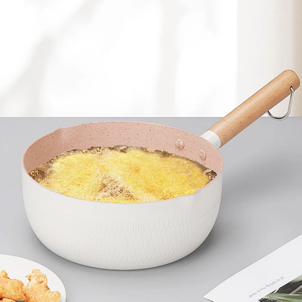 

Wooden Handle Japanese Saucepan Aluminum Alloy Diversion Port Non-stick Pan with Lid Universal Milk Pot Dormitory