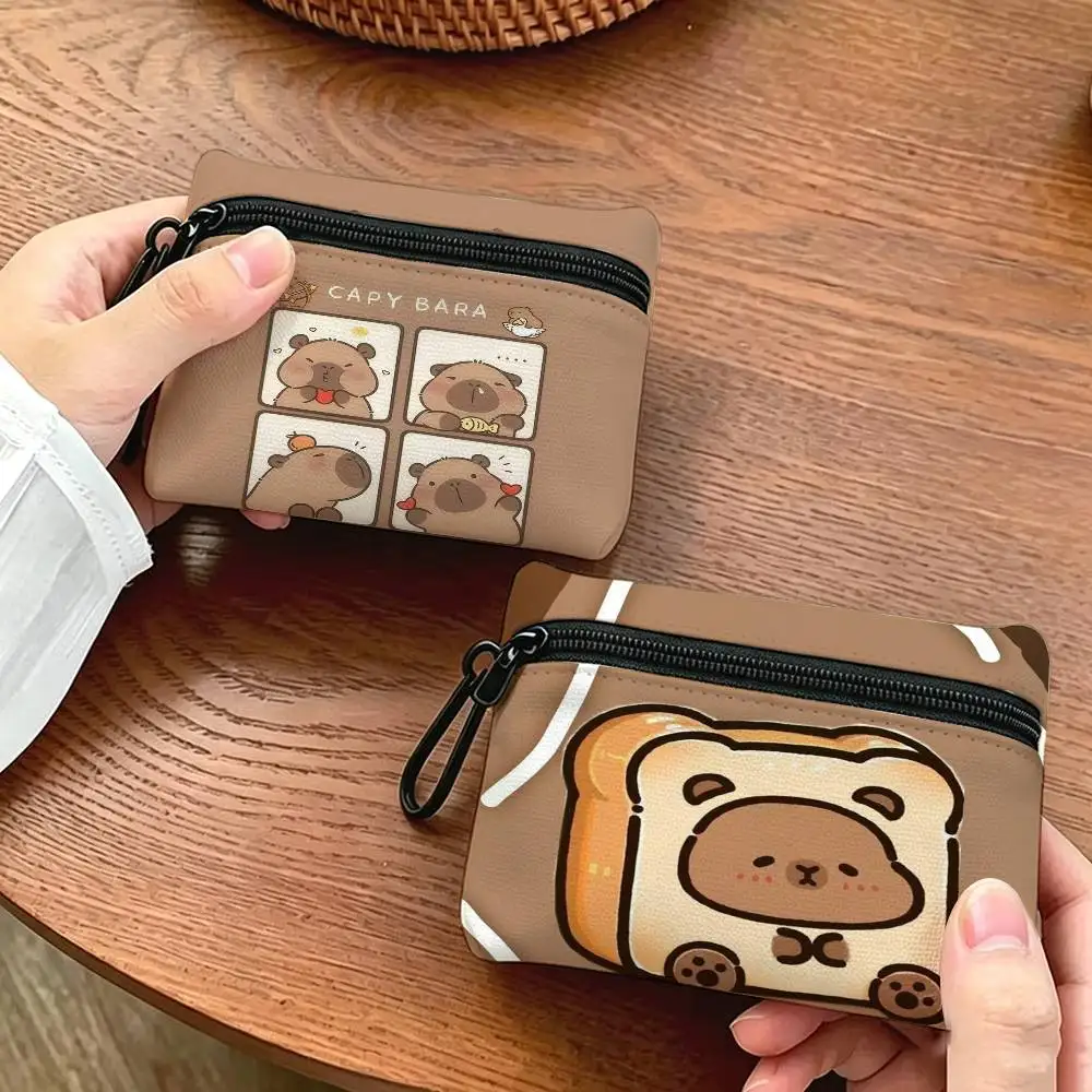Cartoon Capybara  Wear-resistant Oxford Cloth Coin Purse Portable Backpack Hanging Card Storage Bag