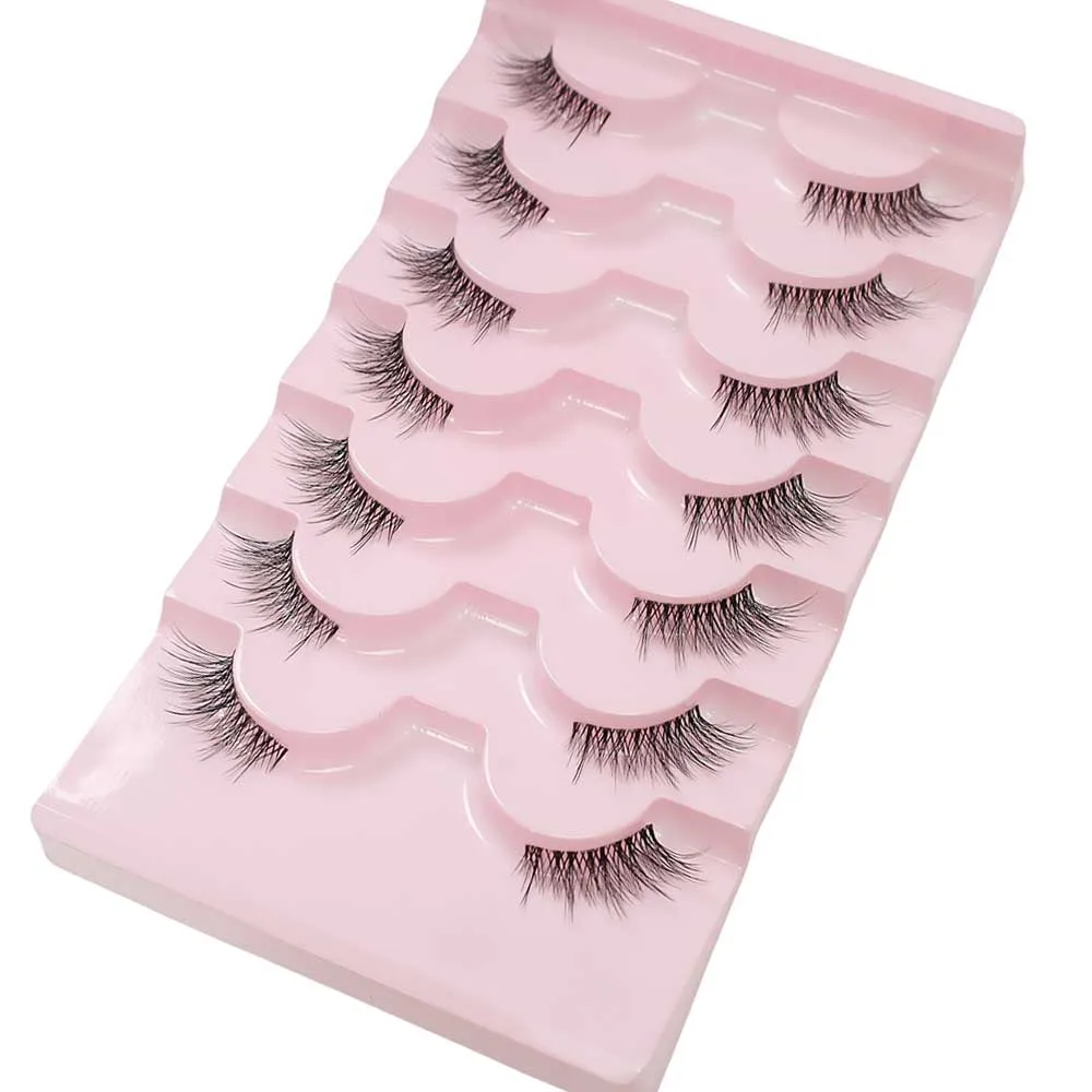 7 paar valse wimpers in vosstijl, donzige wimpers, gemengd ras, natuurlijk en dik, gesimuleerde 3D-cartoonwimpers