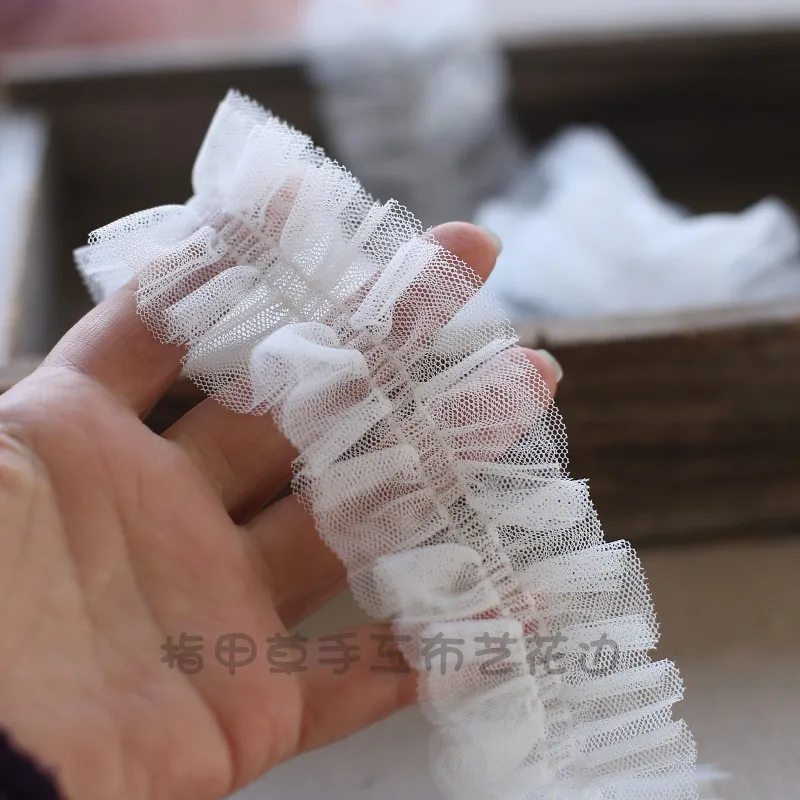 2yards/lot 5cm double-Layer Ruffles Mesh Pleated Lace Trim DIY Apparel Sewing Skirt Wedding Dress Doll Clothes Decoration Lace