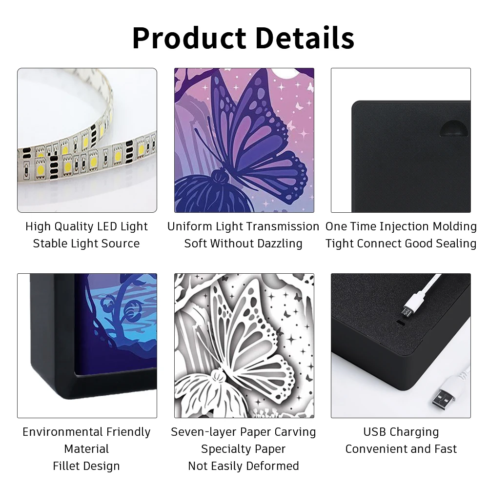 Anime Light Box butterfly Paper Cut Light Box Baby Night Light 3d shadow box Led Lights USB Bedside Lamp Room Decoration Gift