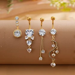 4pcs/lot Dangle Belly Button Rings Navel Piercings Gold Color CZs Belly Piercing Nombril Oreja Heart Butterfly-bow Body Jewelry