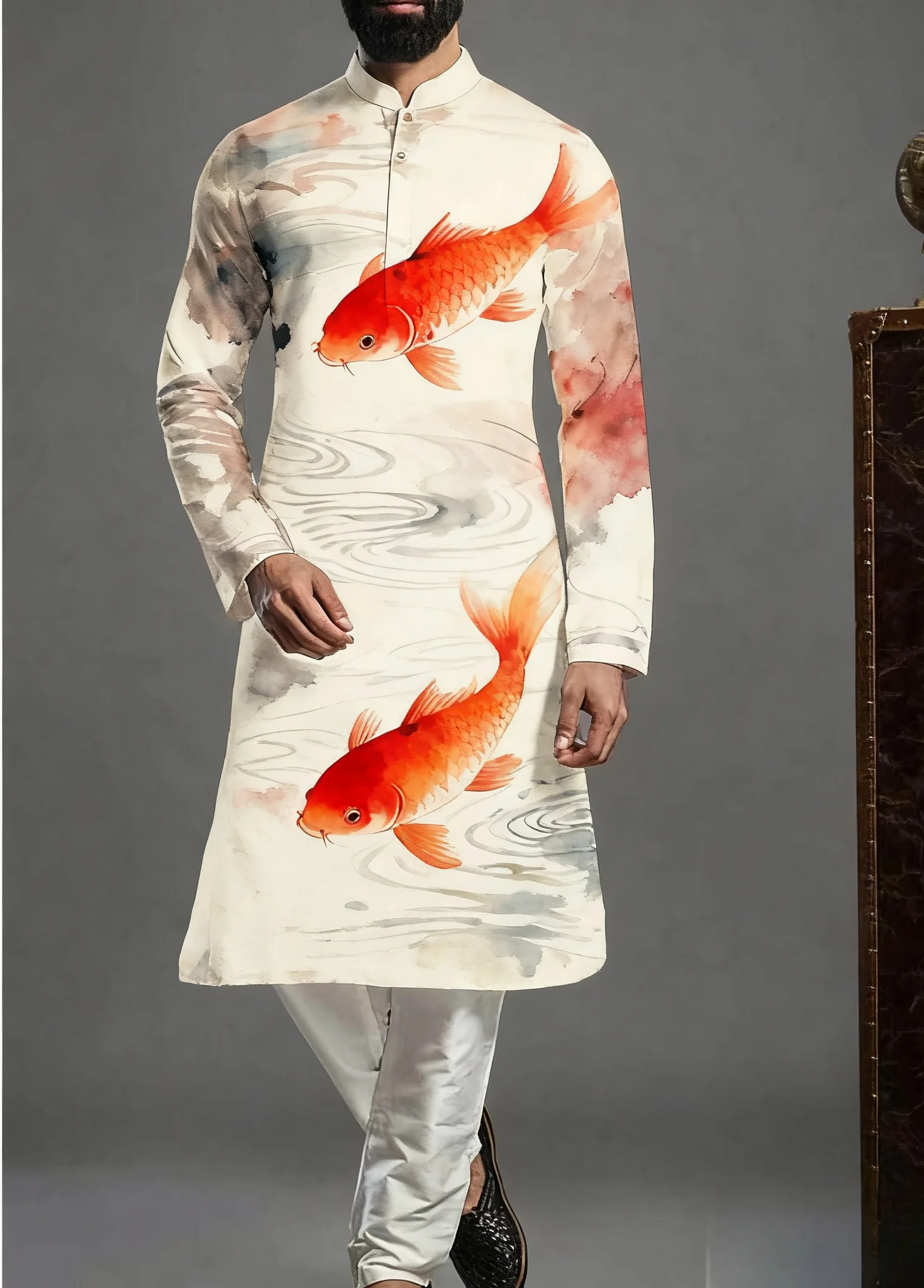 Kurt da uomo con motivo luminoso stampato kurtaasuha, abito regolare alla moda, vestibilità casual, adatto a tutte le occasioni