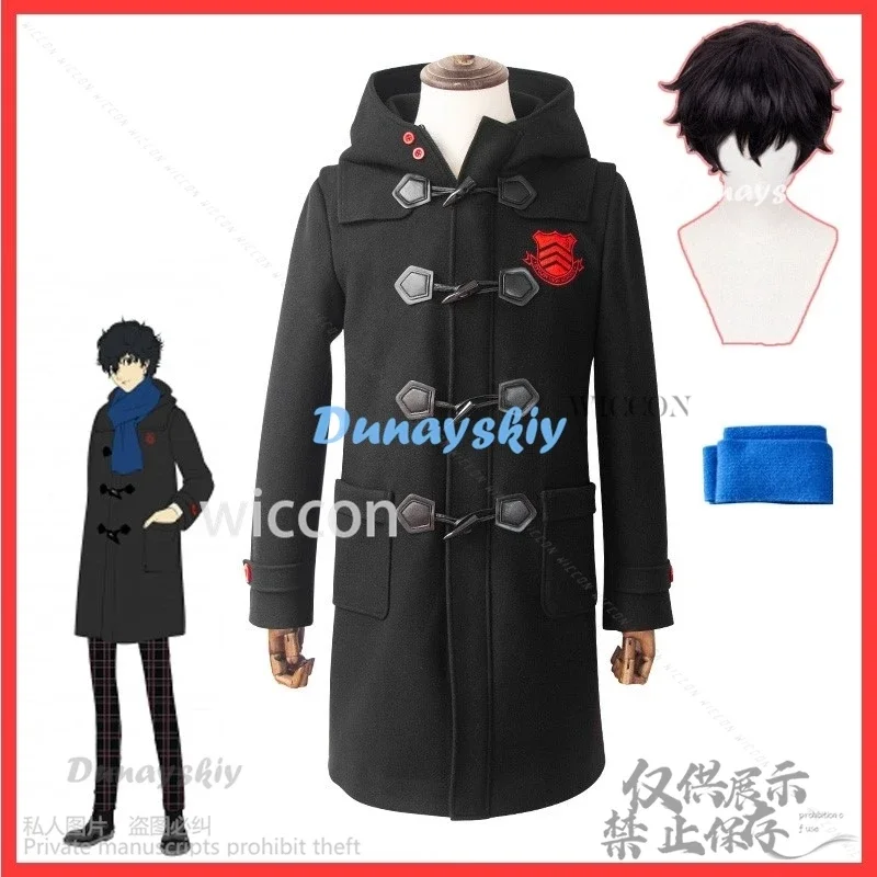 

FC6Anime Game Personaa5 Cosplay Amamiya Ren Costume Winter Black Coat Scarf Uniform Adult Man Halloween Christmas Suit Cust@FC8！