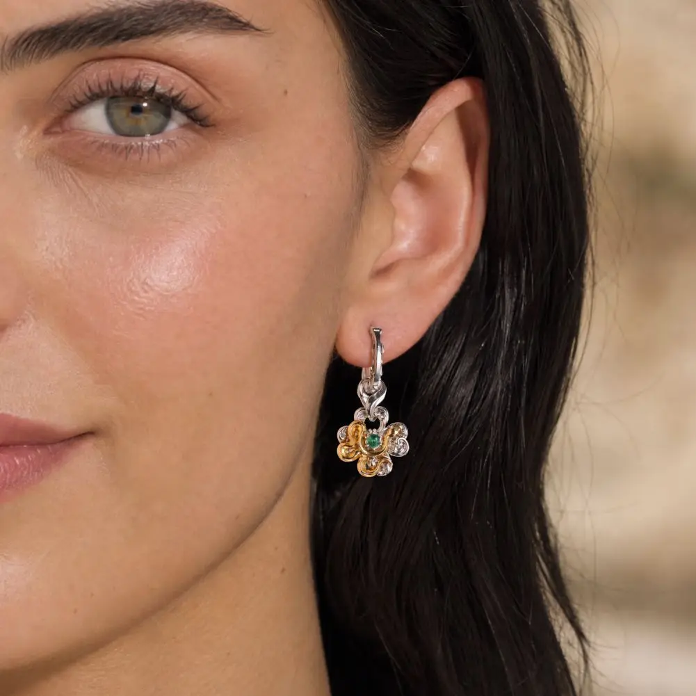 COPPERTIST.WU Lucky Charm Earrings for Women, Horseshoe Snake & Four-Leaf Clover Earrings,925 Sterling Silver Posts
