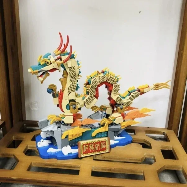 Bloques de modelo de dragón chino Xianglong Nafulong, Festival de Primavera, Compatible con 2024, regalos para niños, novedad de 80112