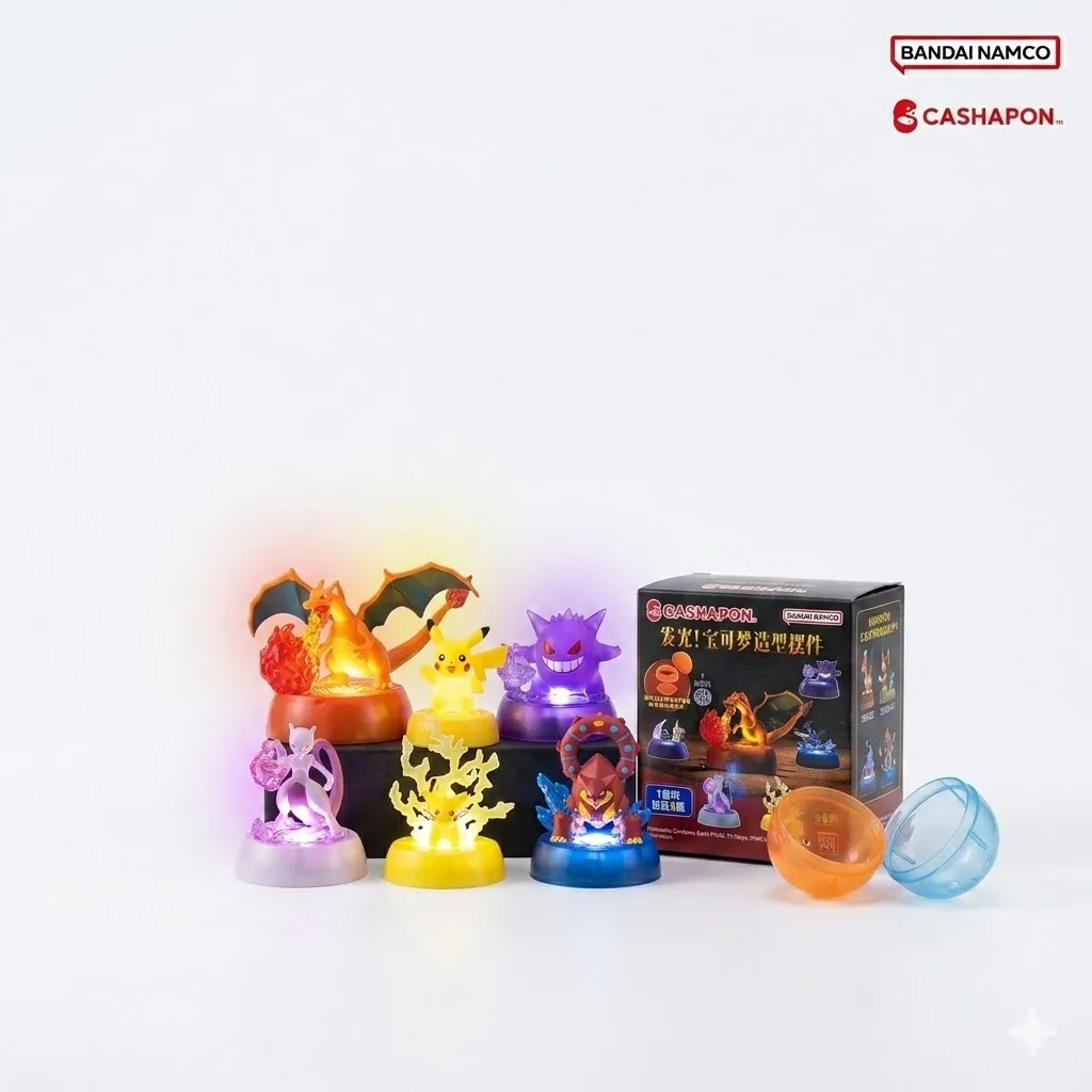 Figura Luminosa Oficial de Pokémon con Licencia Bandai, Caja Sorpresa Gashapon, Charizard, Pikachu, Gengar, Mewtwo, Decoración de Escritorio