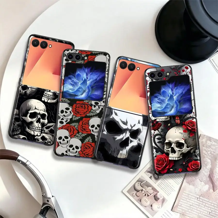 Phone Shell Case for Samsung Galaxy Z Flip 8 Z Flip 7 6 5 4 Z Flip6 ZFlip8 Z Flip4 Z Flip5 ZFlip7 FE Skull Silhouette