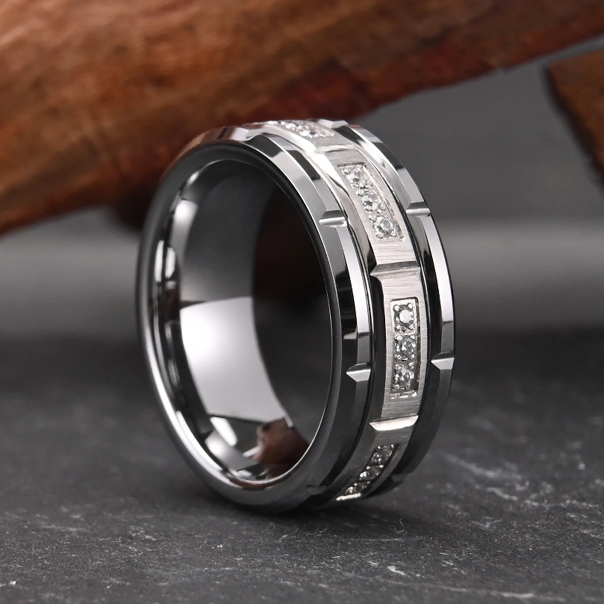 8mm Fashion White Zircon Tungsten Carbide Ring, Men\'s Wedding Ring, Suitable for Daily Wear, Jewelry Gift