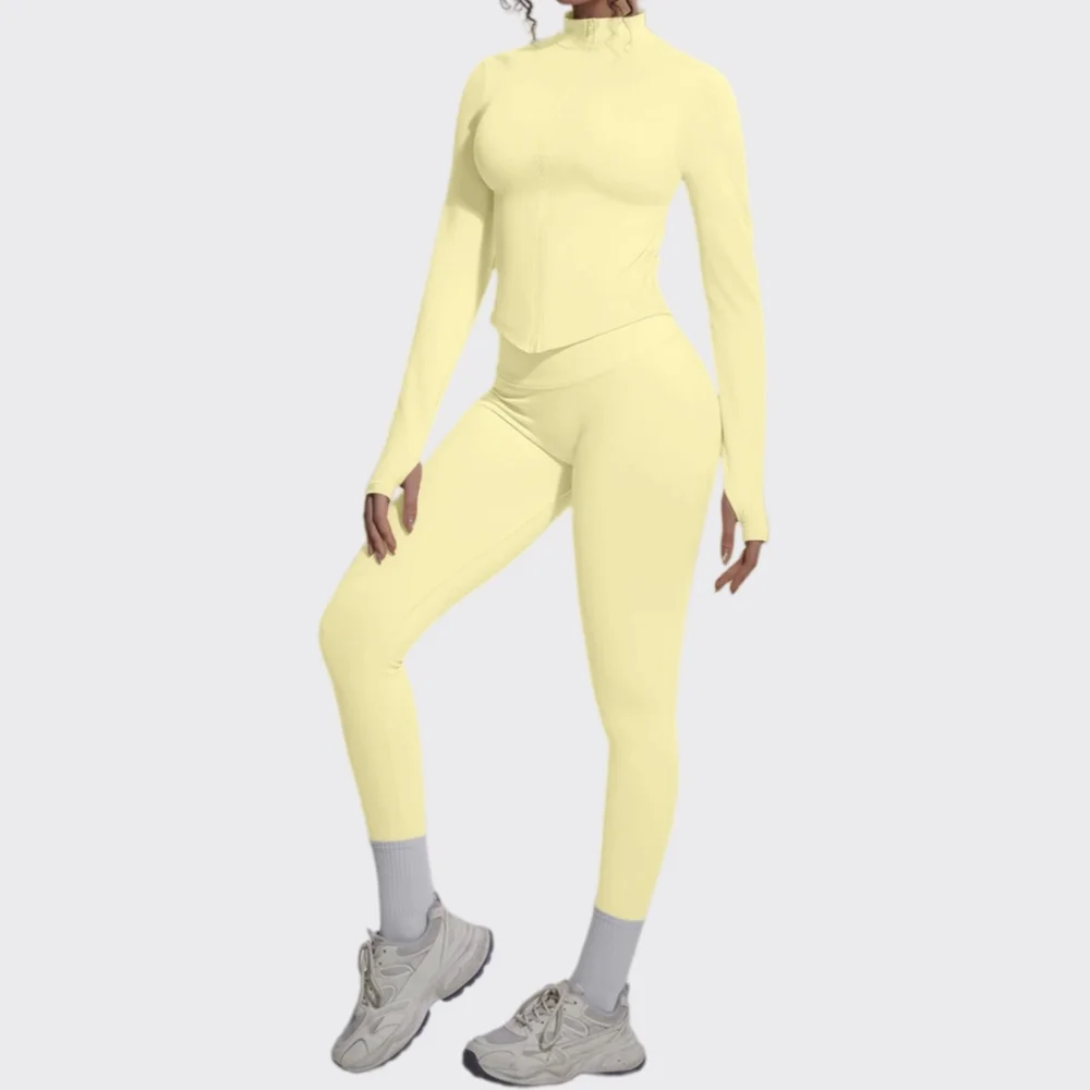 Yoga Set Women 2PCS Seamless Sportswear Yoga Long Sleeve High Waisted Leggings Gym Workout Cycling Running Fitness Sports Suits