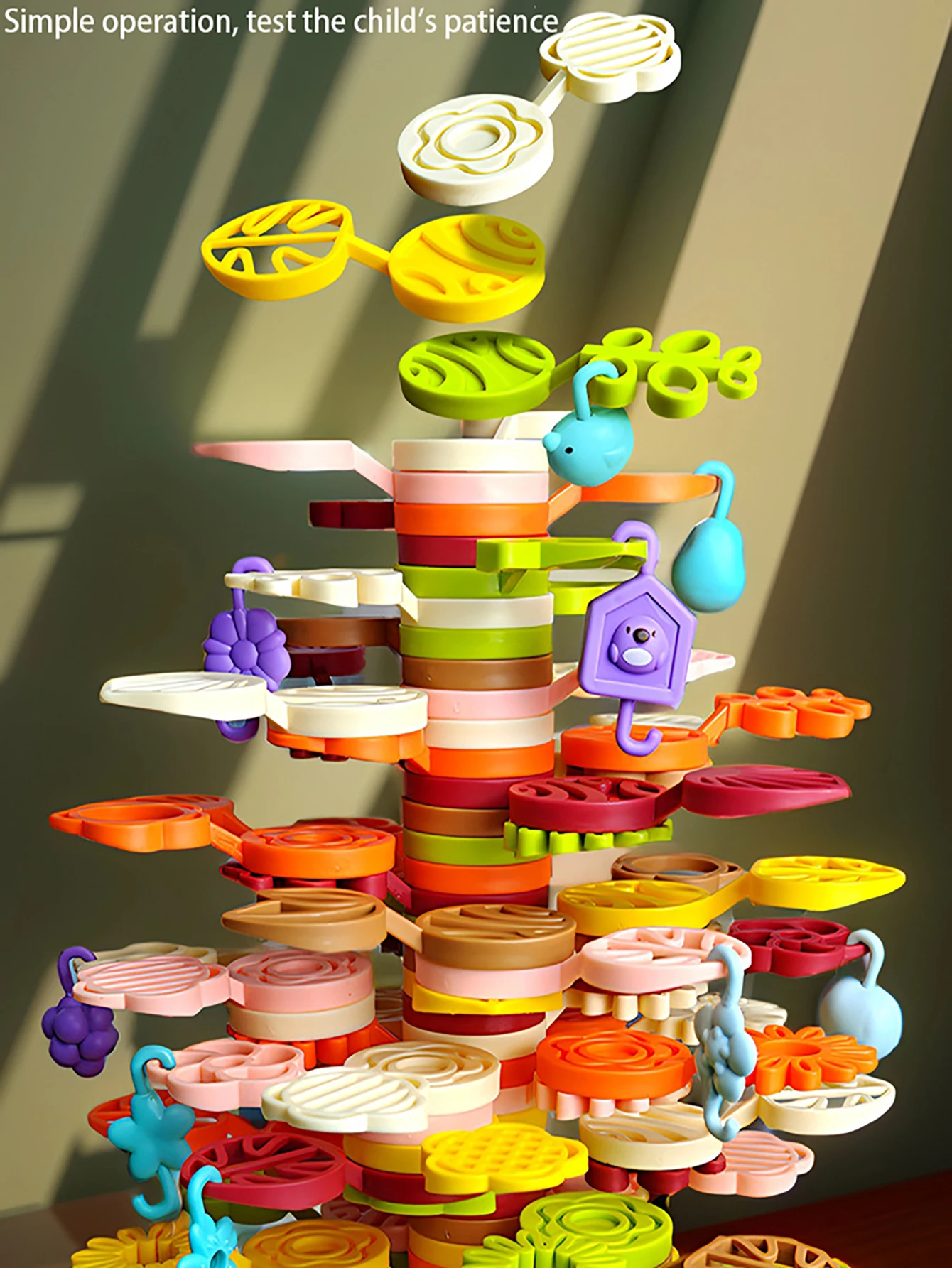 Stack Rainbow flower Tree Stack Blocks สําหรับชุดทําสวนที่มีสีสัน เกมสมดุล ของเล่น เกมก่อนวัยเรียน อาคารการศึกษาและของเล่น