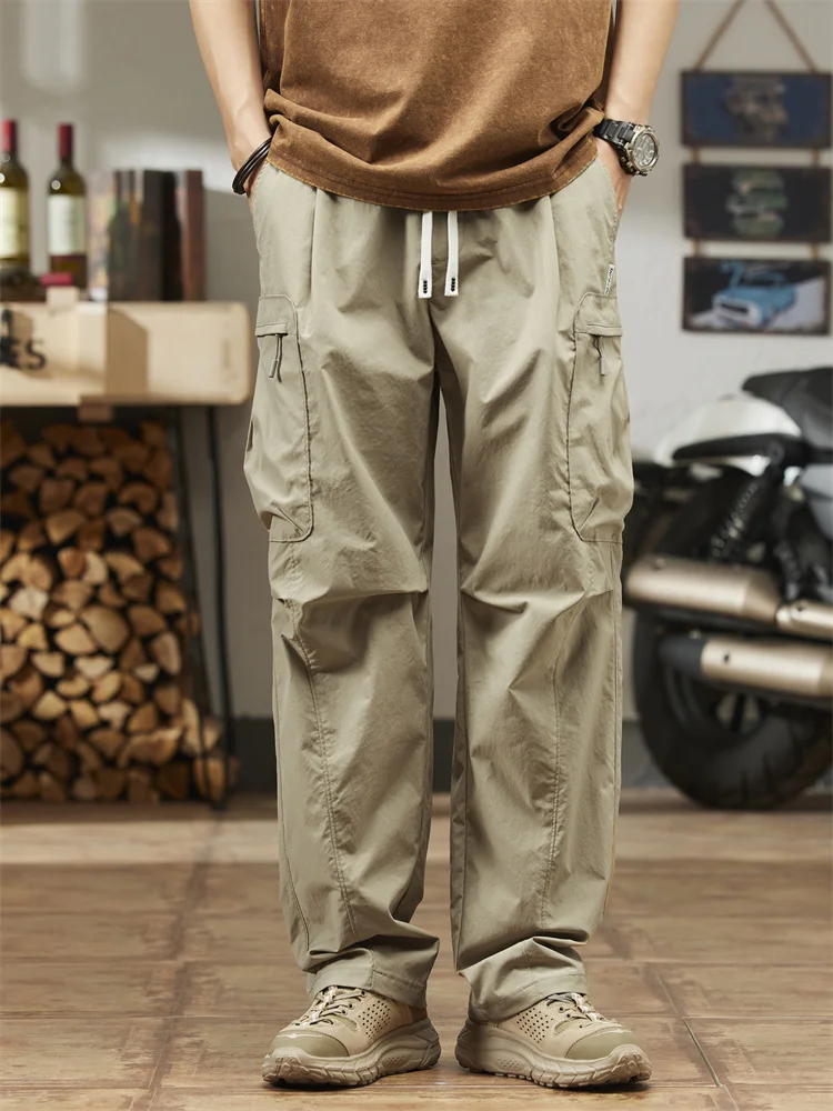 

Summer Thin Men's Pants Paratroopers Workers Drawstring Casual Sweatpants Big Pocket Tide Straight Male Trousers