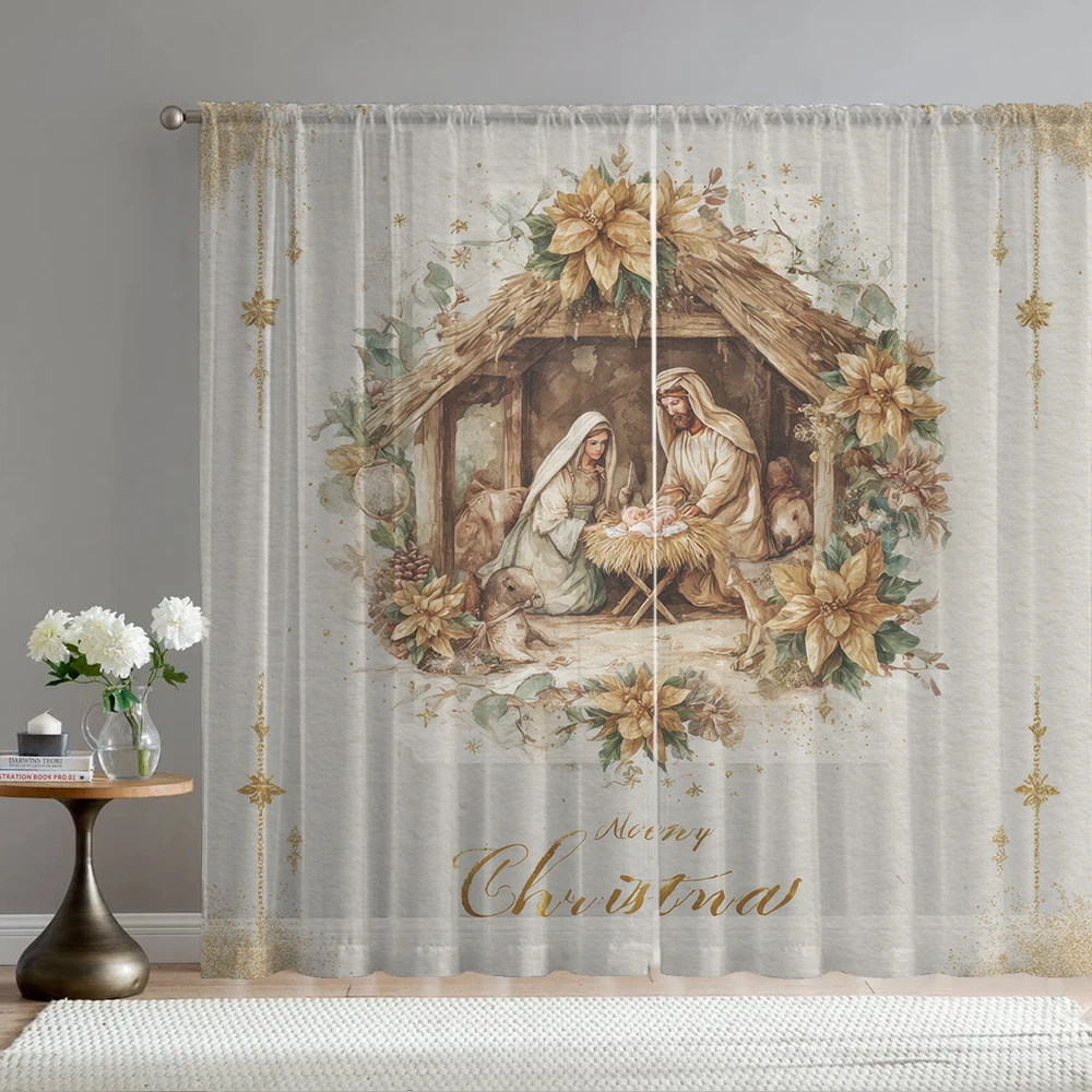 2Pcs Sheep Shed And Character Print Home Decoration Window Screens Suitable For Coffee Shops, Restaurants, Bedrooms