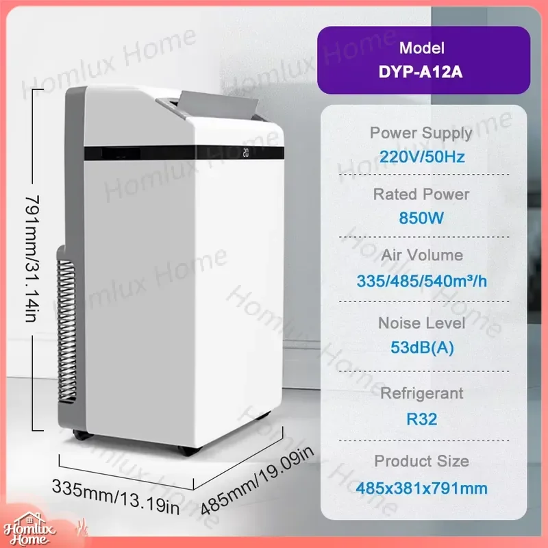 Portable Air Conditioner 12000 BTU 220V Mobile AC Unit with Ionizer Low Noise for Home Office Room Cooling