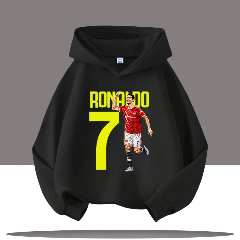 رونالدو الأطفال طويلة الأكمام طفل مقنعين البلوز أزياء كرة القدم ستار الكرتون طباعة بنين بنات هوديس الملابس اليومية عارضة
