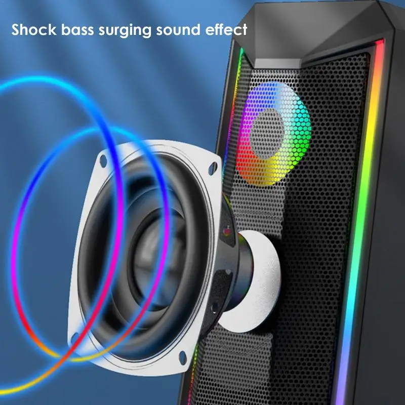 PC Speakers For Desktop, 2pcs Desktop Speakers With Colorful RGB Lights, USB Powered RGB Speakers With Enhanced Sound