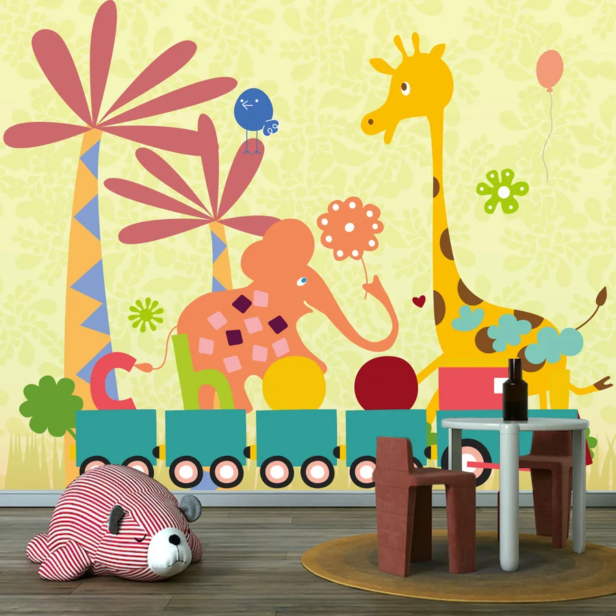 Custom Self Adhesive Wallpaper for Living Room Contact Wall Paper Home Decor Kids Baby Nursery Animal Giraffe Renovation Murals