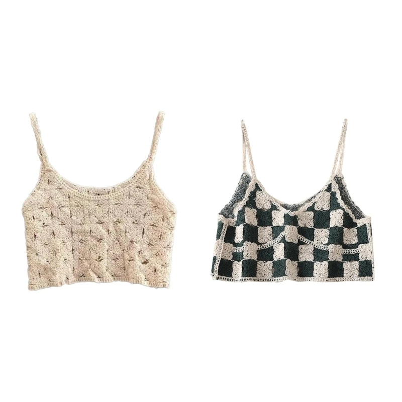 

2Pcs Women Basic Ribbed Knit Top Neck Sleeveless Crop Top Y2K Summer Camisole Vest Top