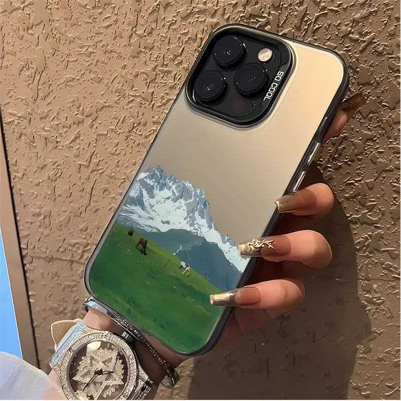 

Чехол для телефона Snow Mountain Grassland подходит для iPhone 16, 15, 14, 13, 12, 11 Pro/Max/Plus, противоударная задняя крышка и защита от падения.