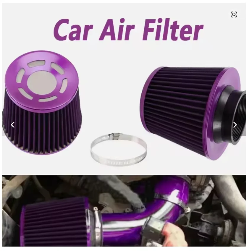 Car Air Filter 76mm High Flow Inlet Cold Air Intake Kit Cone Replacement Dry Air Filter Auto Accessories