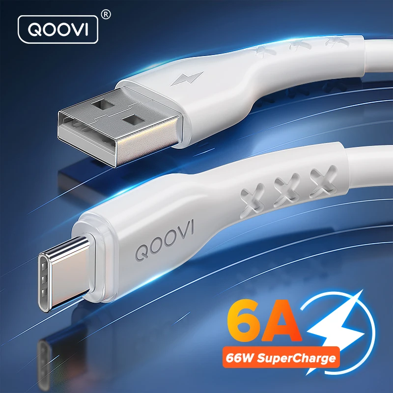

QOOVI 6A USB Type C Cable 66W Fast Charging for Huawei P40 Mate 30 Honor USB-C Phone Charger Type-C Data Cord For Xiaomi Samsung