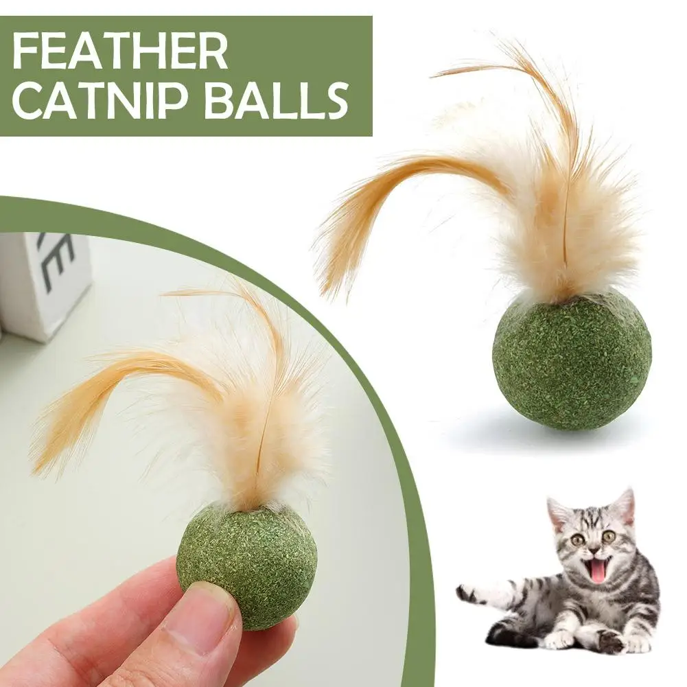 1PC Interactive Cat Toy Catnip Feather Ball Compressed Natural Edible Catnip Toy Cat Kicker With Feathers For Indoor Cat Ki I8E7