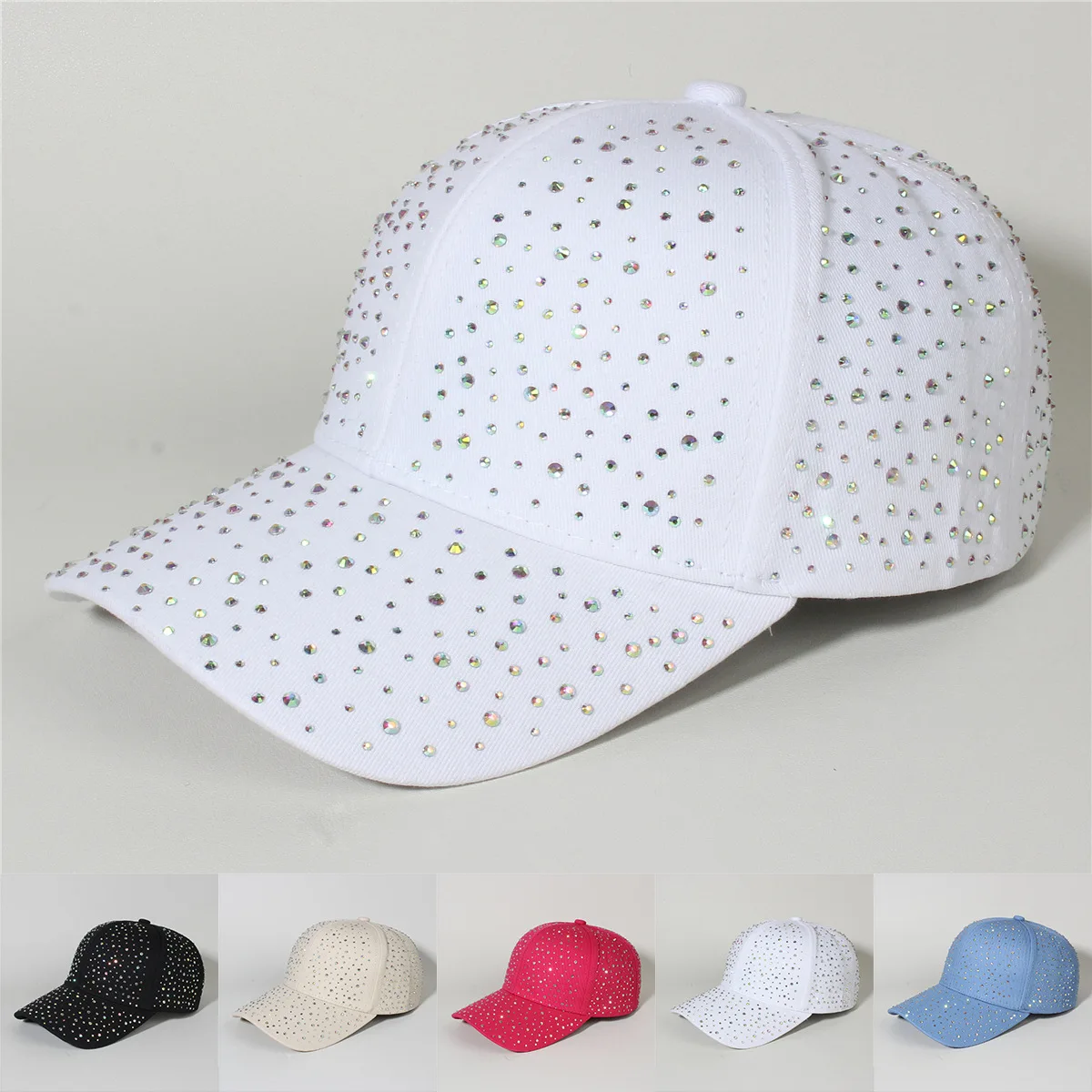 New Trendy Versatile Popular Style Baseball Cap with Rhinestones, High Top and Hard Top