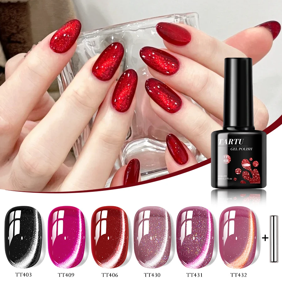 TARTU Set di smalti per unghie gel Cat Eye 6 colori, kit di smalti gel semipermanenti, Soak Off UV/LED, manicure Nail Art senza TPO senza HEMA
