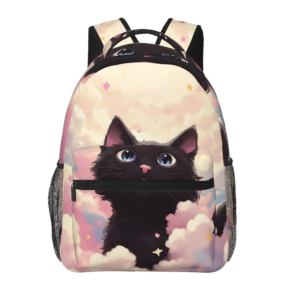 Fantastic Starry Sky Clouds And Black Cat Student Backpack School Bag Hiking Travel Daypack for Boys Girls Bookbag Shoulder Bags