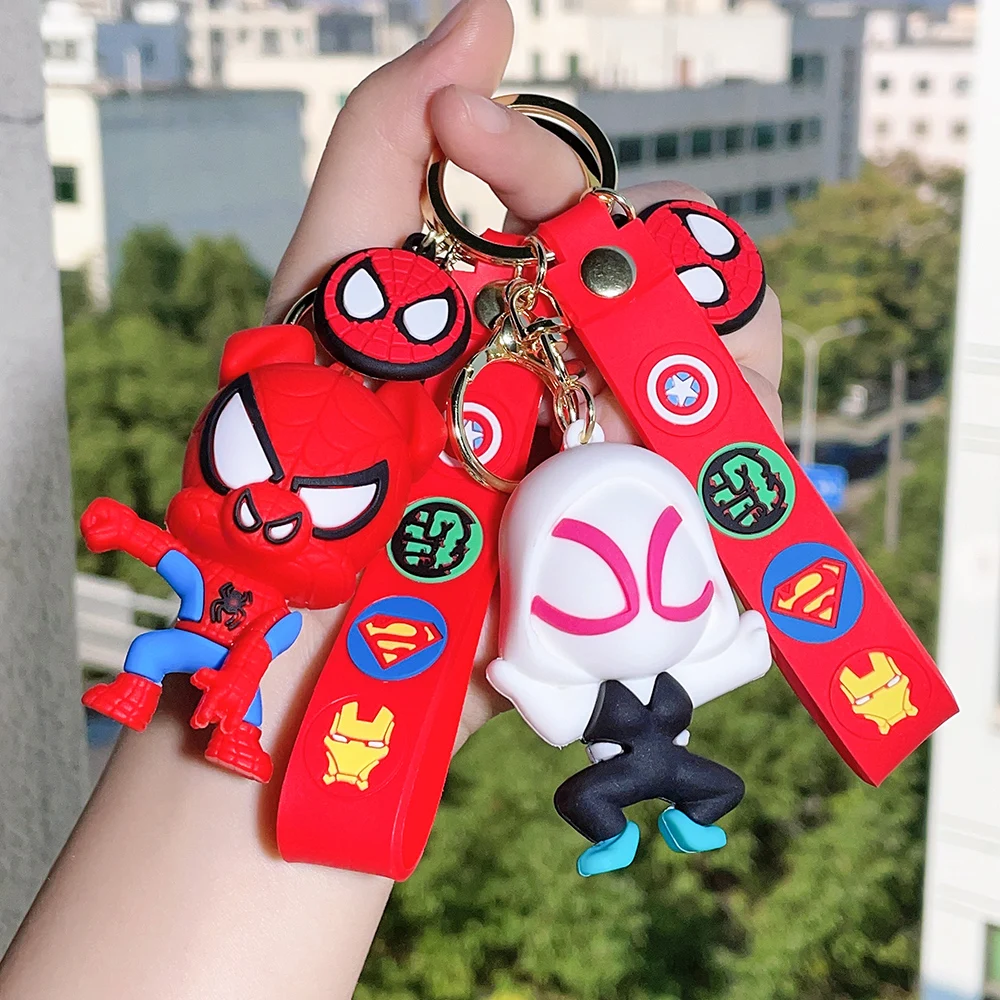 Marvel Spider Man Keychain Cute Doll Pendant Action Figures Avengers Iron Man Captain America Bag Keyring Pendant Birthday Gifts