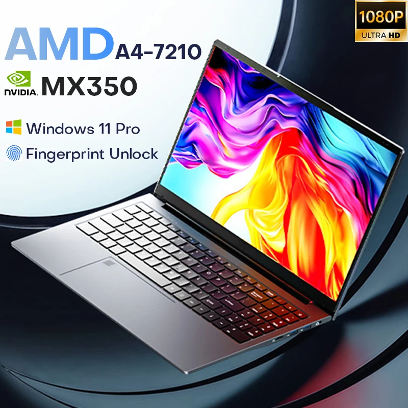 Xiaman 15.6" Gaming Laptop Computer AMD A4-7210 MX350 Discrete Graphics Notebook PC Gamer Windows 11 Fingerprint Unlock Laptops