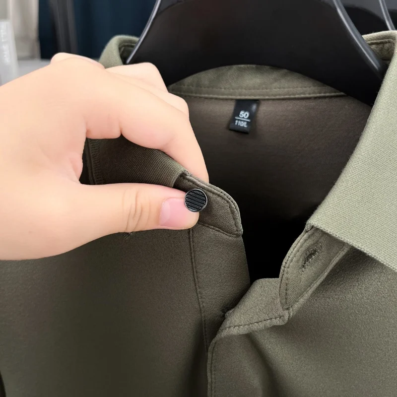 Hot البيع ربيع الخريف الرجال قميص بولو كم طويل تي شيرت الصوف مزيج مكافحة بيلينغ طوق 3 أزرار الأعمال الدافئة ملابس رجالية غير رسمية