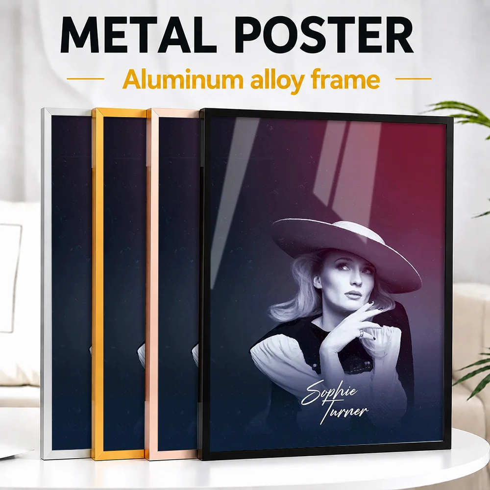 Sophie Turner Portrait Framed Metal Poster Customized Photographic Wall Art For Living Room And Home Office, Cinema Fan Gift