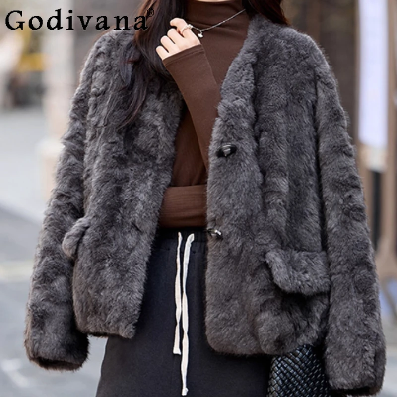 

Autumn Winter Temperament Is Versatile Fashion Simple Crew Neck Thickened Jacket Elegant Girls Gentle Handsome Leisure Sexy Coat