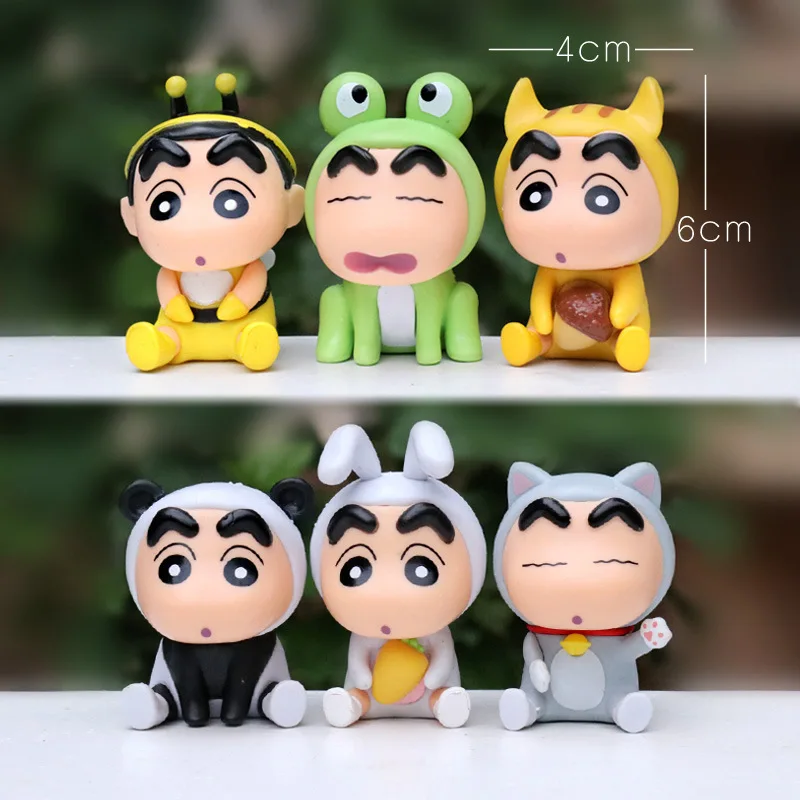 6 sztuk/zestaw Anime kredka ShinChan figurki 6cm Nohara Shinnosuke figurka seria zwierząt Model z pcv ozdoby na biurko dla dzieci prezent