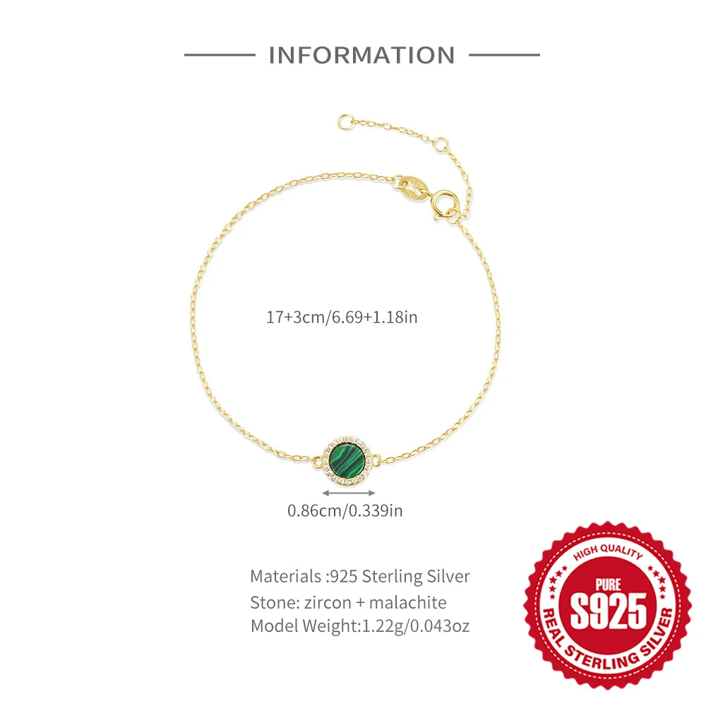 CANNER Classic 925 Sterling Silver Round Malachite Zircon Bracelets For Women 2024 Pulseras Fine Jewelry Fashion Party Gifts