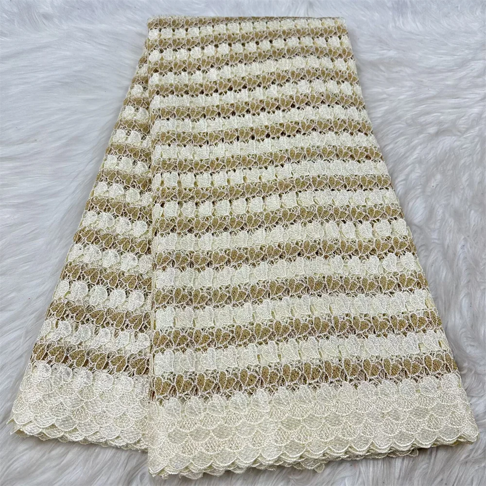 

Fashion African Bicolor Lace Fabric 5 Yards High Quality 2025 Nigerian Cord Lace Fabric Water Soluble Guipure Lace For Sewing 51