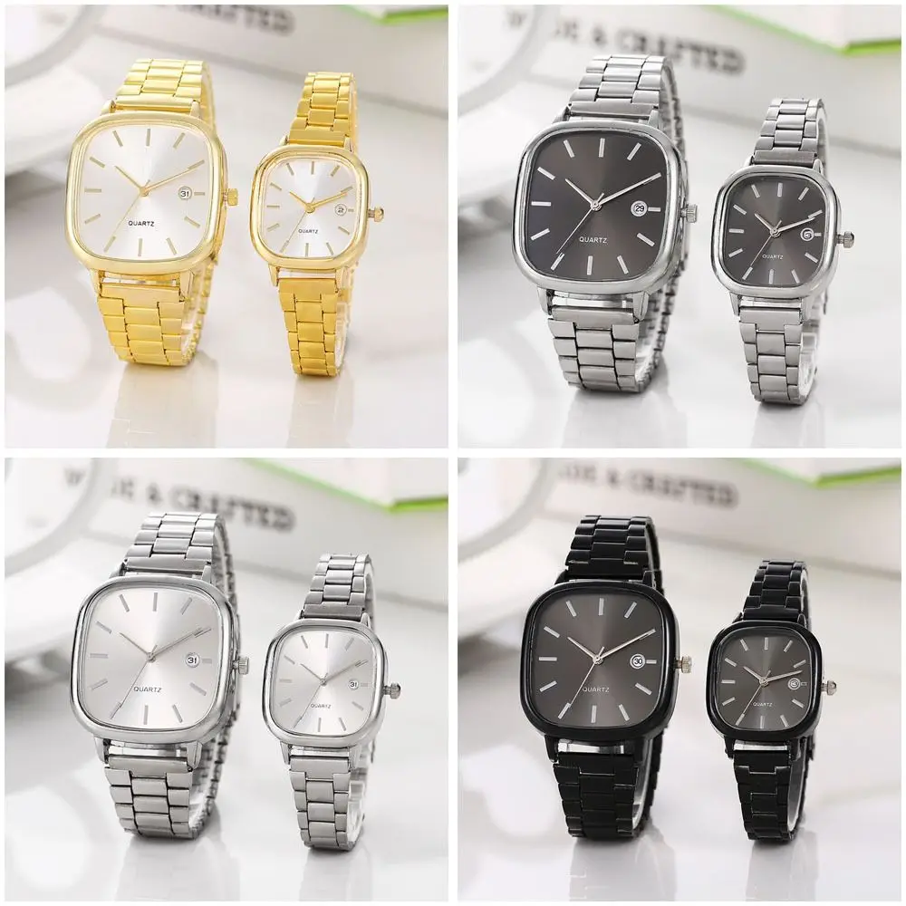 New Square Watches Calendar Simple Couple's Wristwatches Steel Belt Quartz Wristwatches Gifts