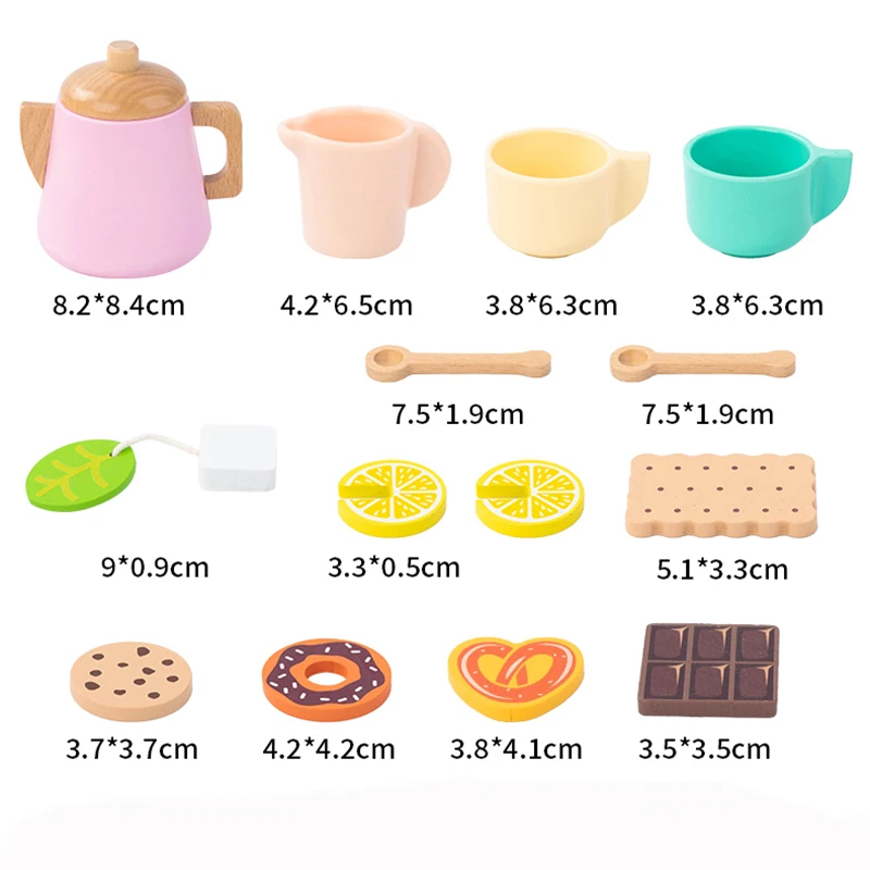 Drewniany zestaw do herbaty Montessori dla dzieci, zabawka do udawania, zestaw akcesoriów kuchennych, przyjęcie herbaciane z jedzeniem do zabawy dla dziewczynek
