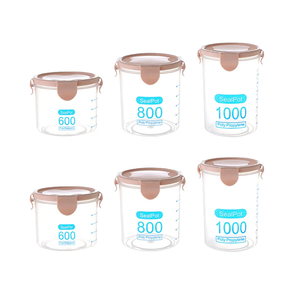 

6pcs Transparent Storage Pot Sealed Canister For Dry Food Long Term Use Coffee Bean Tea Sugar Salt Pepper Container Jar