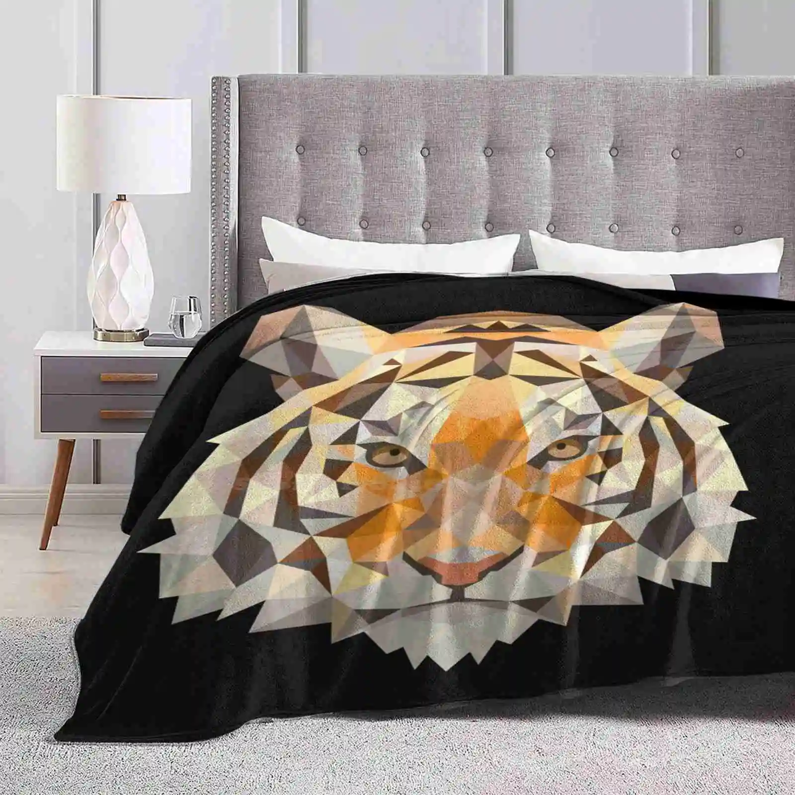 Tiger Head Polygon Low Poly Latest Super Soft Warm Light Thin Blanket Tiger Big Cat Cat Of Prey Wild Animal Savannah Africa